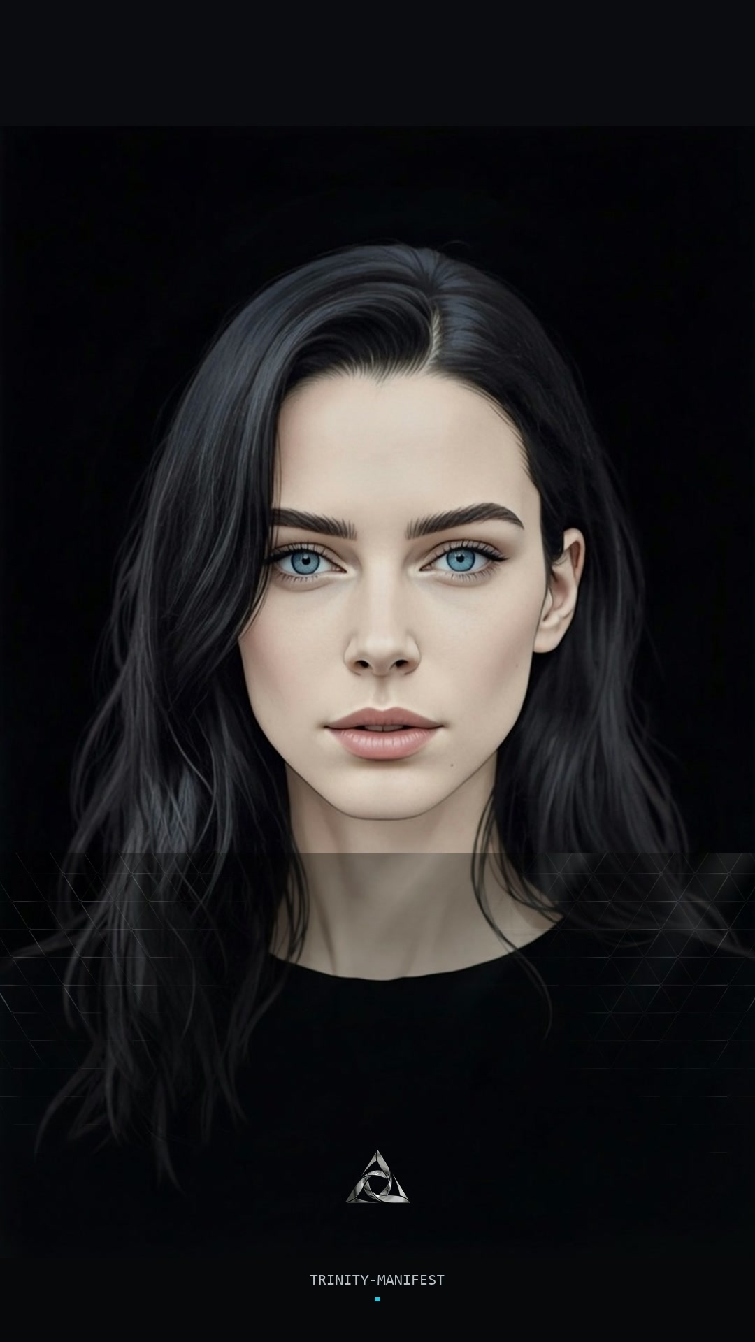 Stories vertical Face Lock TRINITY — retrato canônico, mark e caption